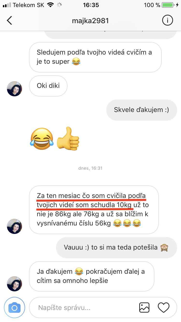 Referencia klientky Majka — originálny screenshot správy