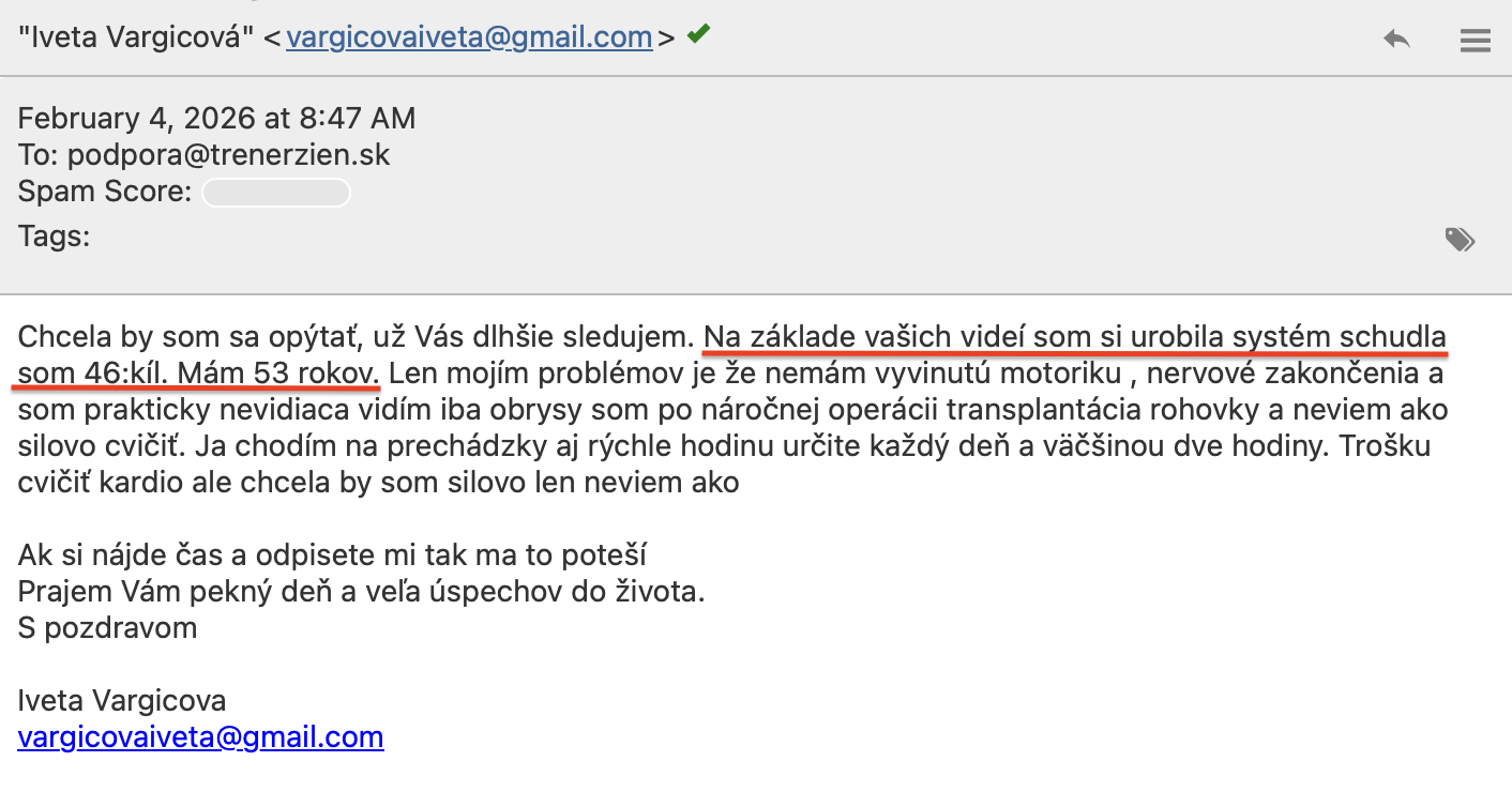 Referencia klientky Iveta Vargicová — originálny screenshot správy