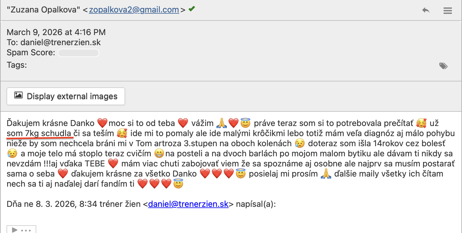 Referencia klientky Zuzana Opálková — originálny screenshot správy