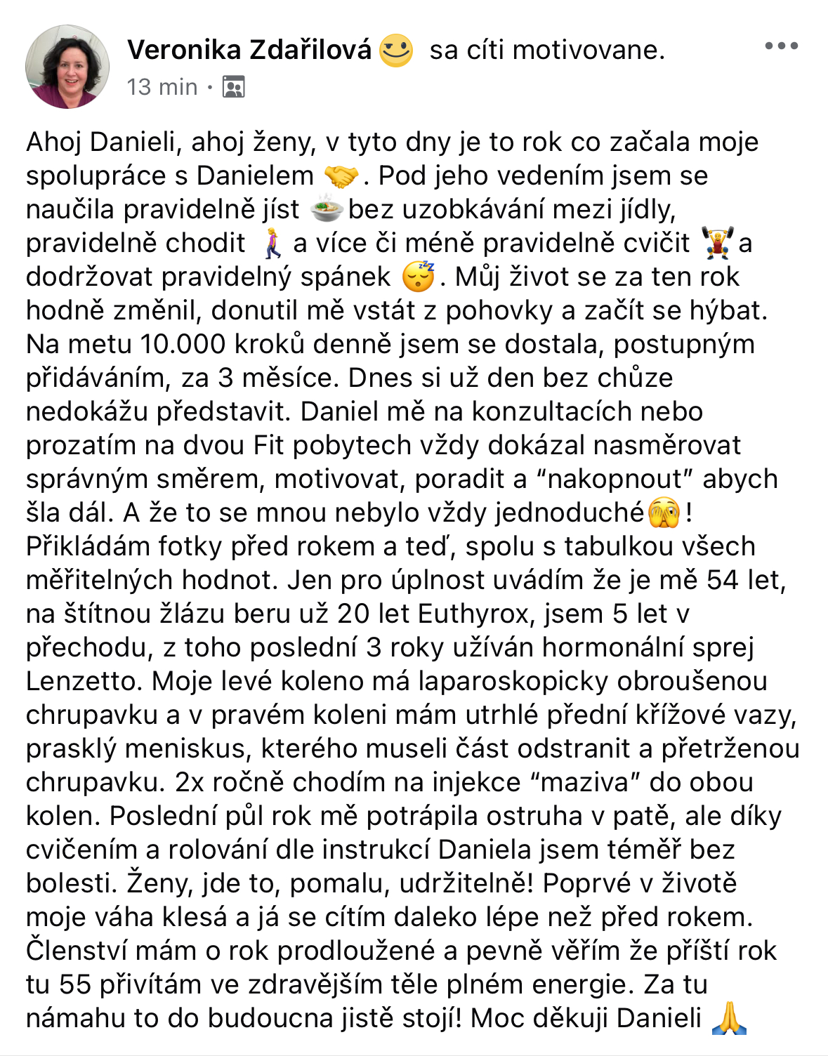 Referencia klientky Veronika Zdařilová — originálny screenshot správy