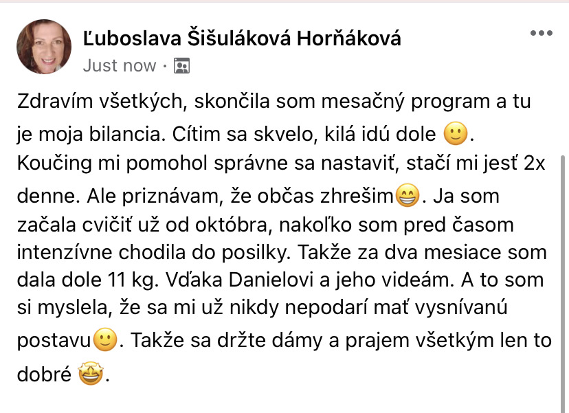 Referencia klientky Ľuboslava Šišuláková Horňáková — originálny screenshot správy
