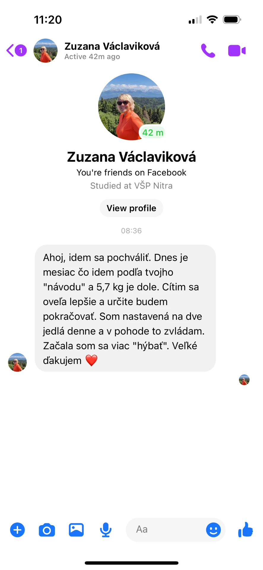 Referencia klientky Zuzana Václaviková — originálny screenshot správy