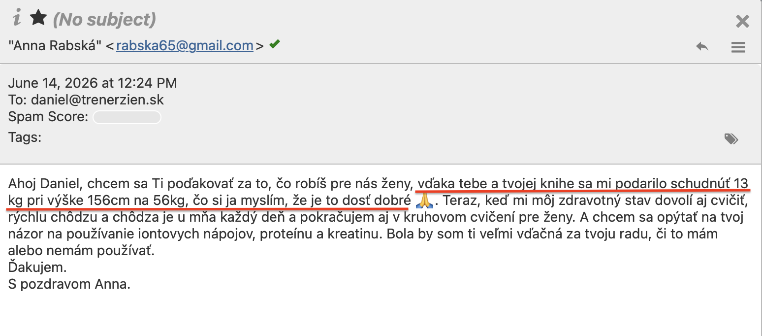 Referencia klientky Anna Rabská — originálny screenshot správy