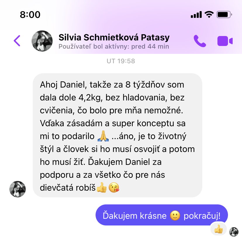 Referencia klientky Silvia Schmietková Patasy — originálny screenshot správy