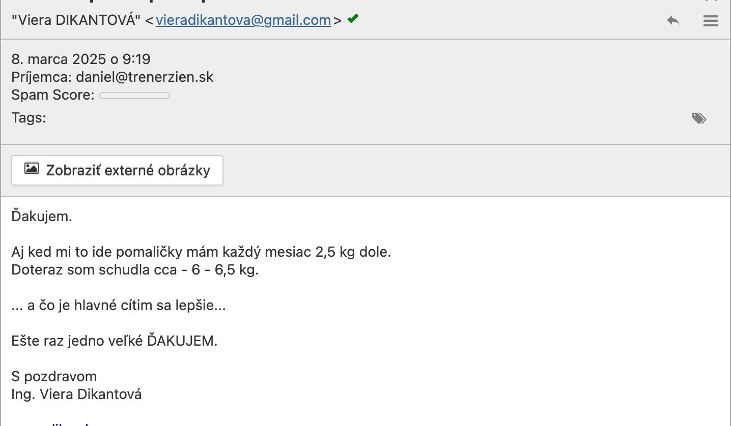 Referencia klientky Ing. Viera Dikantová — originálny screenshot správy