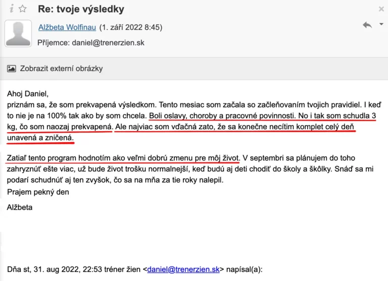 E-mail od Alžbety - schudla 3 kg a necíti sa unavená