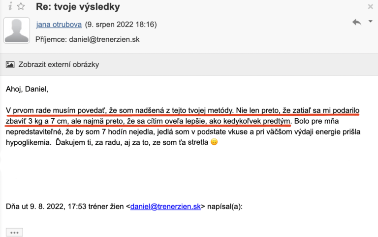 E-mail od Jany - nadšená z metódy, 3 kg a 7 cm dole
