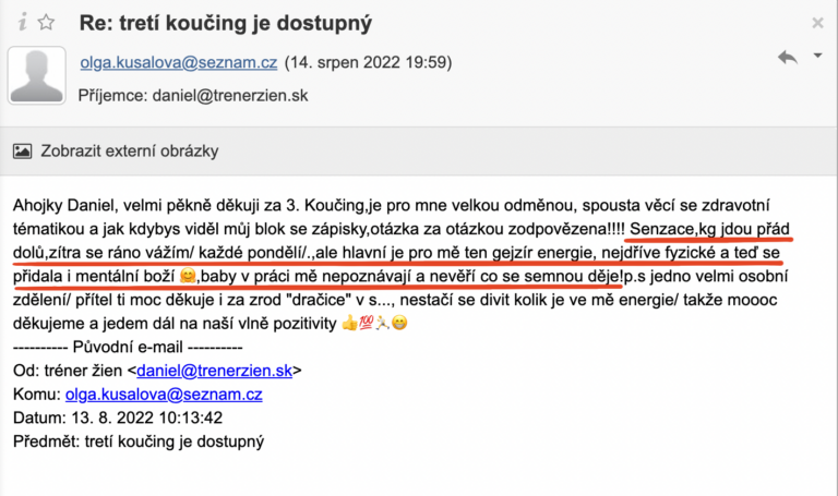 E-mail od Olgy - kilá idú priad dole a má viac energie